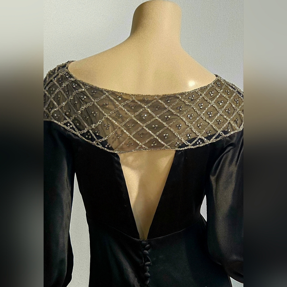 Exquisite 1920s Antique Bias Silk Beaded  Black Evening Dress - Picture 8 of 8